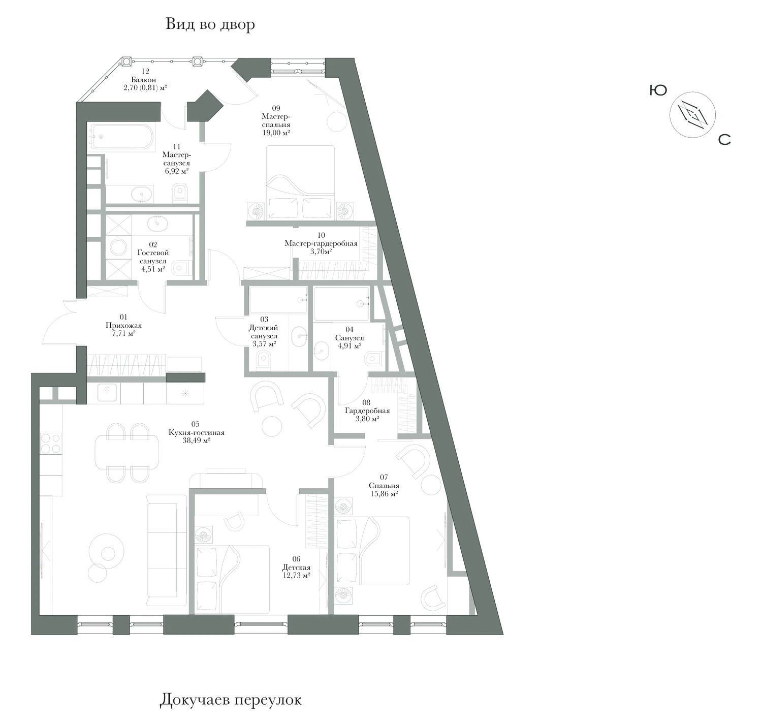Планировка: резиденция № 2, 122,01 м², 3 спальни, 1 этаж