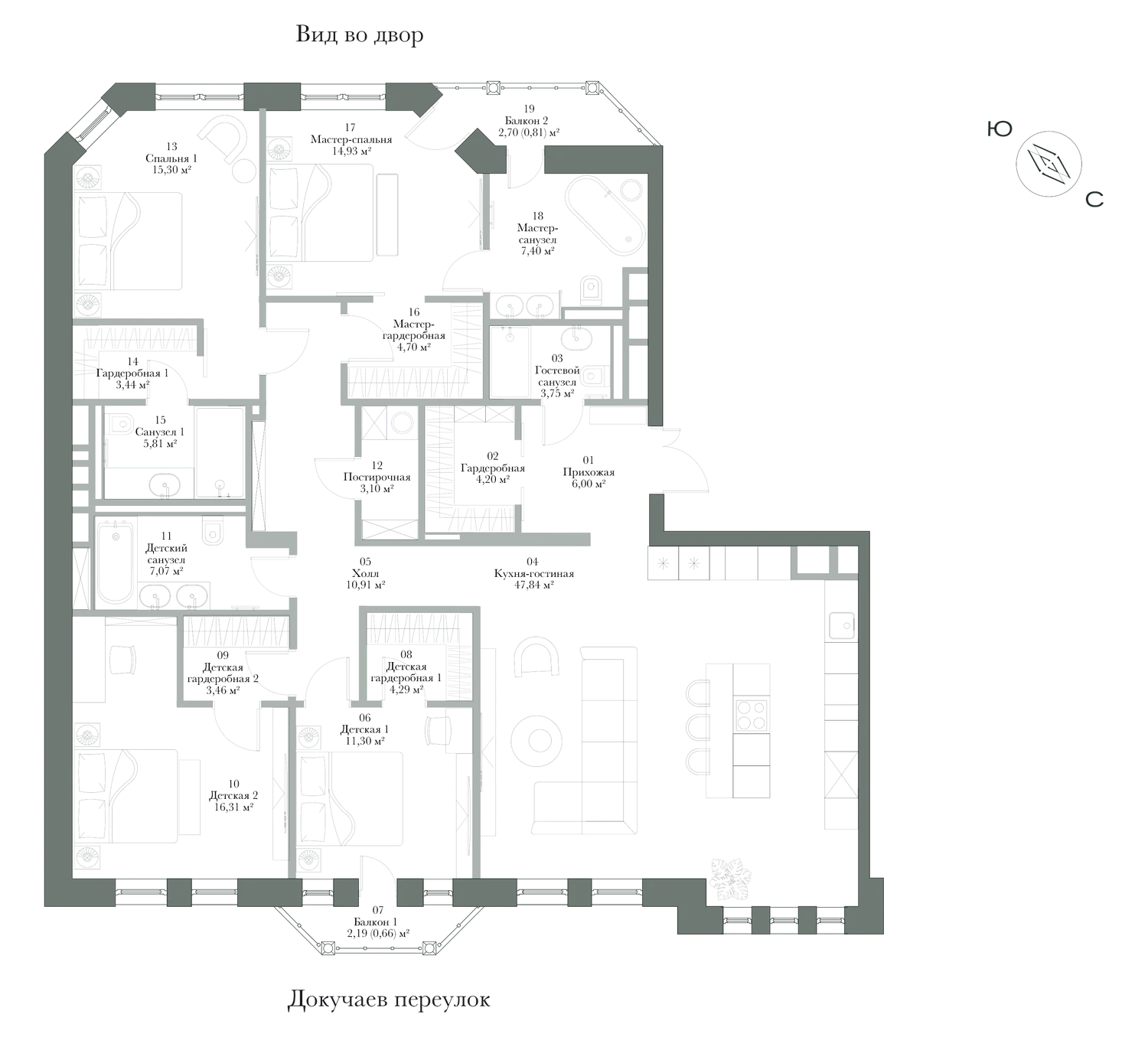 Планировка: резиденция № 7, 171,28 м², 4 спальни, 4 этаж