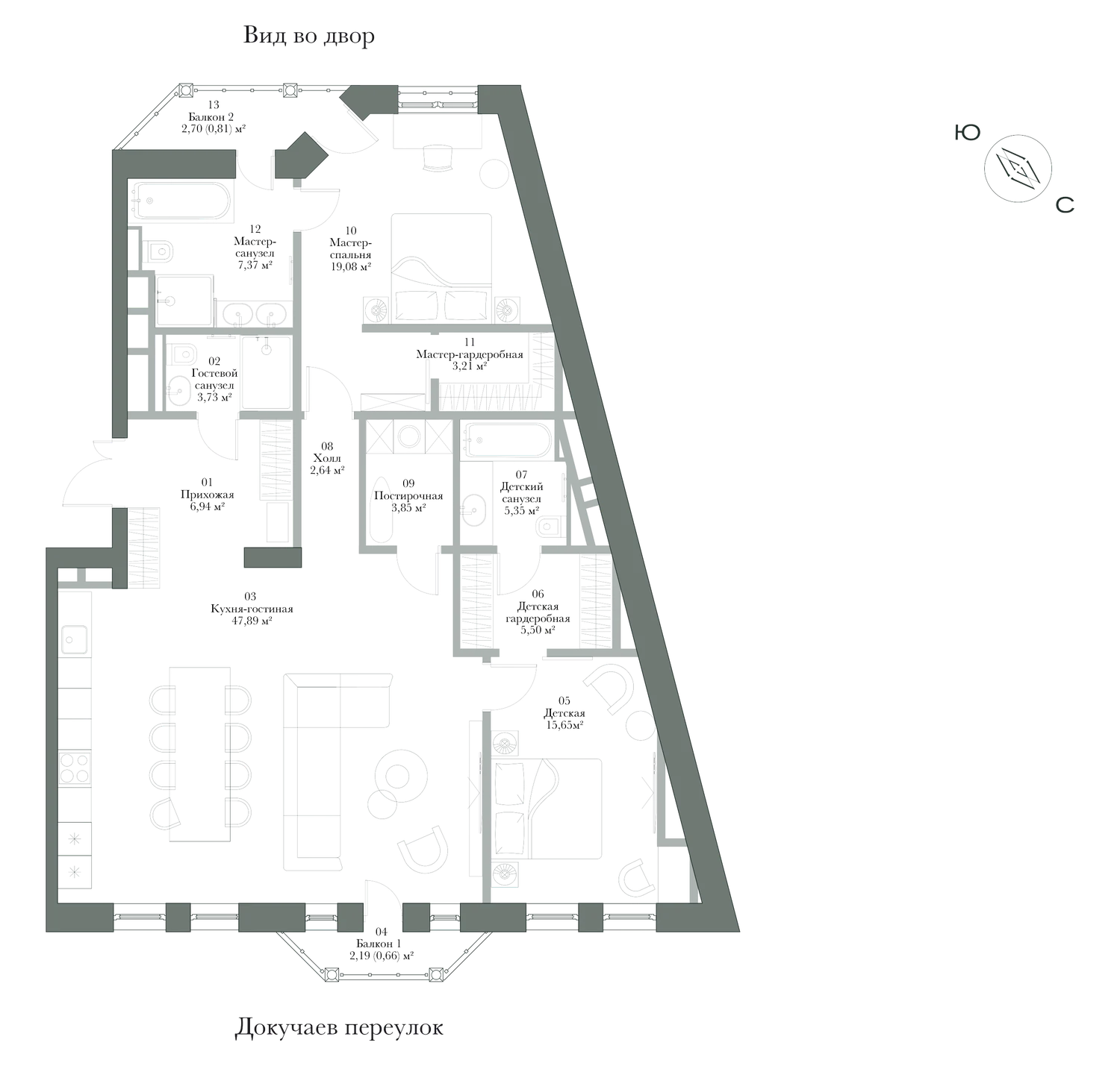 Планировка: резиденция № 8, 122,68 м², 2 спальни, 4 этаж