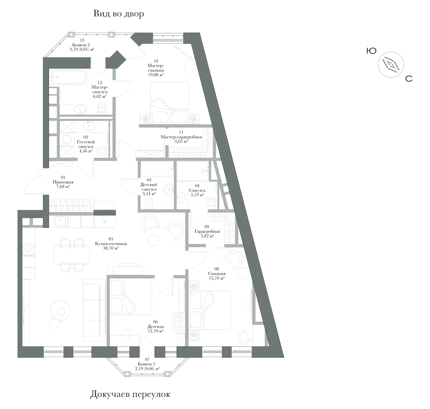 Планировка: резиденция № 8, 122,68 м², 3 спальни, 4 этаж