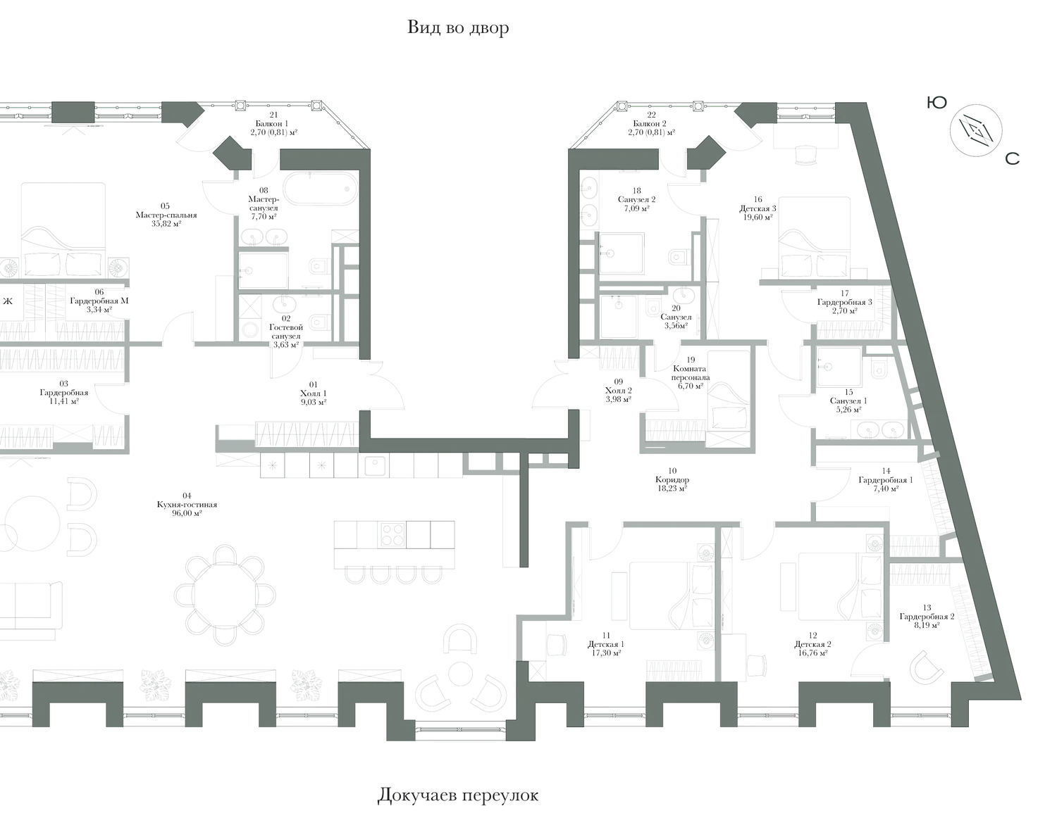 Планировка: пентхаус, 290,03 м², 4 спальни, 5 этаж